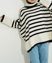 vis-`a-vis | 【WEB限定】ゆるっとボーダーニットポンチョ(ニット/セーター)