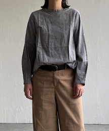 コットン起毛襟フリルブラウス