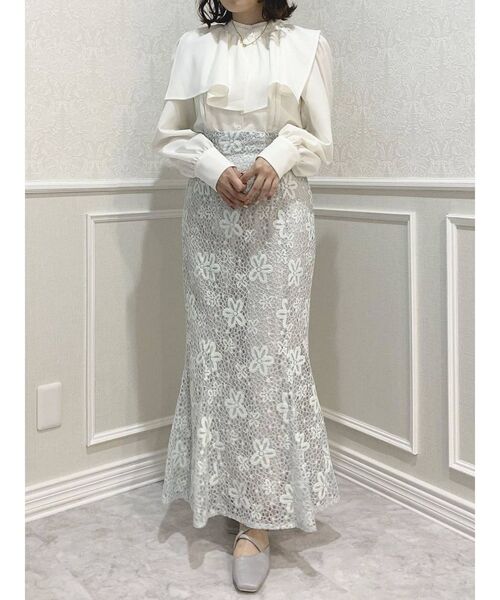 dazzlin（ダズリン）の「ハイウエストレースマーメイドスカート（スカート・レディース・オフホワイト/ブルー/ブラウン・SMALL/MEDIUM）」の14枚目の写真