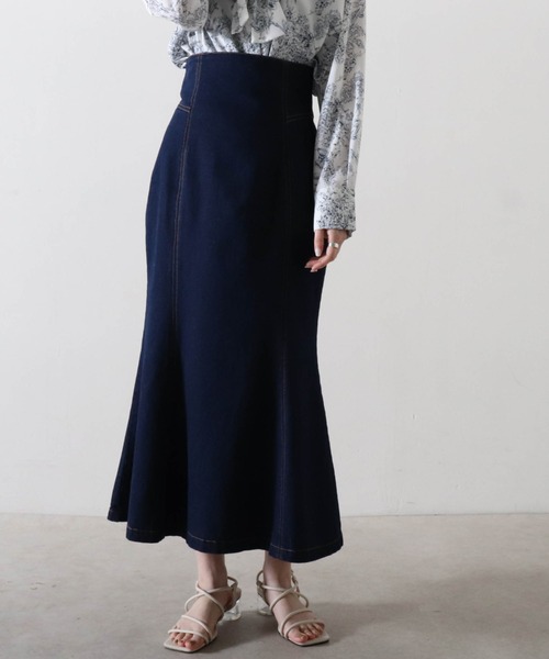 Cheek（チーク）の「【入荷禁止】【サイズ展開あり】デニムマーメイドスカート（デニムスカート・レディース・ネイビー/ダークブルー・MEDIUM/SMALL）」の10枚目の写真