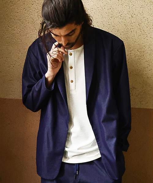 RATTLE TRAP（ラトルトラップ）の「【セットアップ対応】ショールカラーテックデニムジャケット（デニムジャケット・メンズ・ネイビー/サックスブルー・S/M/L）」の2枚目の写真