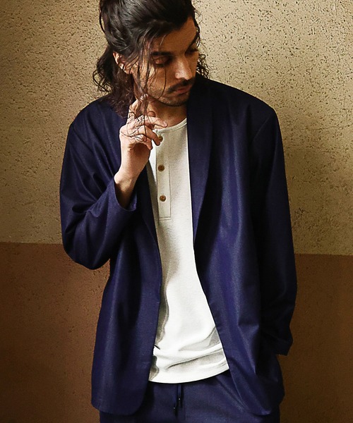 RATTLE TRAP（ラトルトラップ）の「【セットアップ対応】ショールカラーテックデニムジャケット（デニムジャケット・メンズ・ネイビー/サックスブルー・S/M/L）」の7枚目の写真