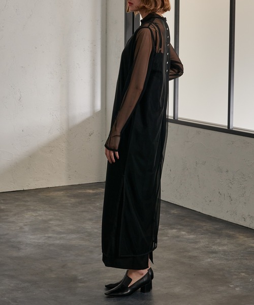 Ezick（エジック）の「シアーパイピングレイヤードワンピース（ワンピース・レディース・ホワイト/ブラック・FREE）」の6枚目の写真