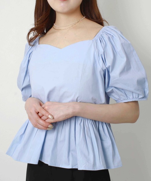 Loueme（ルエム）の「切り替え2wayパフブラウス（Tシャツ/カットソー・レディース・イエロー/ホワイト/ブルー・FREE）」の2枚目の写真