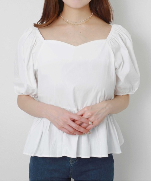Loueme（ルエム）の「切り替え2wayパフブラウス（Tシャツ/カットソー・レディース・イエロー/ホワイト/ブルー・FREE）」の7枚目の写真