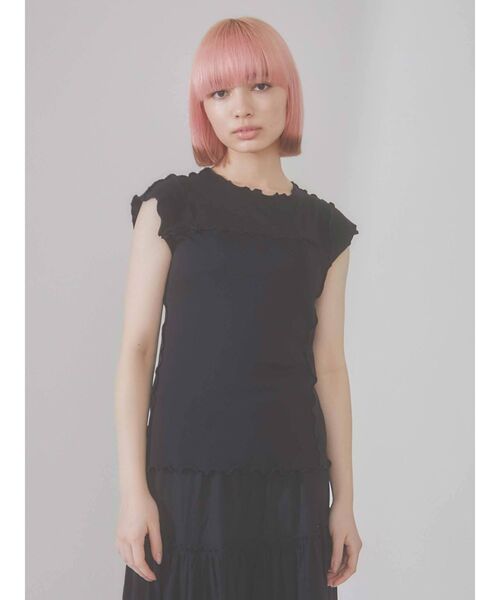 merry jenny（メリージェニー）の「メロウメロウノースリーブtops（Tシャツ/カットソー・レディース・ブラック/オフホワイト・FREE）」の6枚目の写真