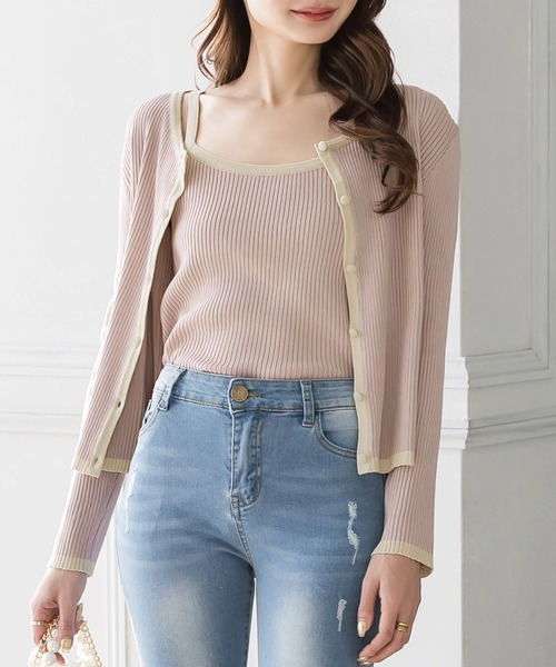 Julia Boutique(ジュリアブティック)の「2点セット・配色パイピングニットアンサンブル/22056(アンサンブル・レディース・ホワイト/ブラック/ピンク/アイボリー・ONE)」の4枚目の写真