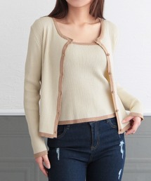 Julia Boutique | 2点セット・配色パイピングニットアンサンブル/22056(アンサンブル)