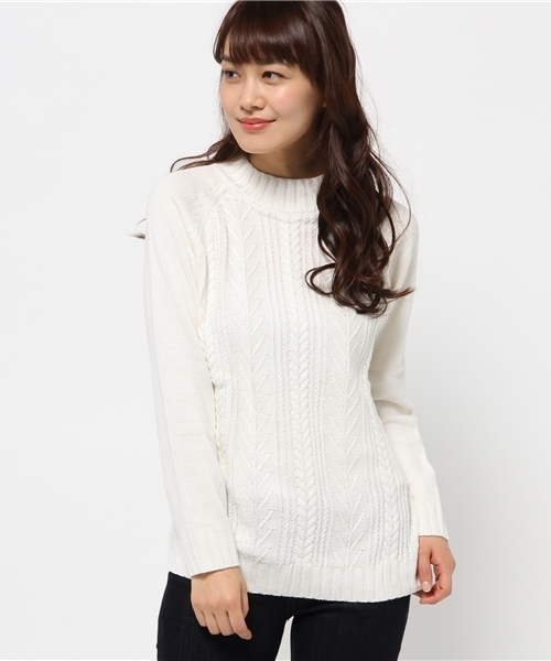 OUTLET（アウトレット）の「【CIAOPANIC TYPY】ケーブルハイネックニットプルオーバー（ニット/セーター・レディース・グレー/ネイビー/ホワイト・FREE）」の2枚目の写真