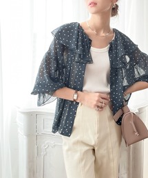 1点投入。ラッフルBigカラーストライプ&ドットシャツ