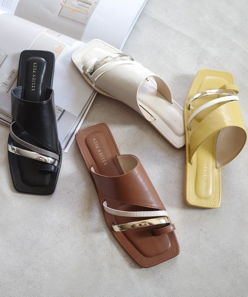 AmiAmi（アミアミ）の「スクエアトゥトリプルラインサンダル（サンダル・レディース・ブラック/ブラウン/イエロー/アイボリー・LL/S/M/L）」の12枚目の写真