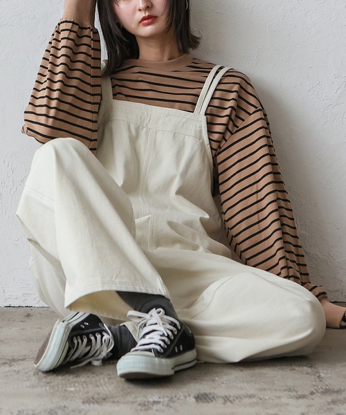 VitaFelice(ヴィータフェリーチェ)の「ボーダー長袖ベーシックロンT 春服(Tシャツ/カットソー・レディース・ブラック/ブルー/キャメル/ホワイト/グレー・FREE)」の5枚目の写真