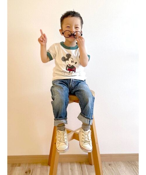 Ungrid（アングリッド）の「Kids MickeyロゴリンガーTee（Tシャツ/カットソー・キッズ・オフホワイト/ネイビー・100/120）」の6枚目の写真