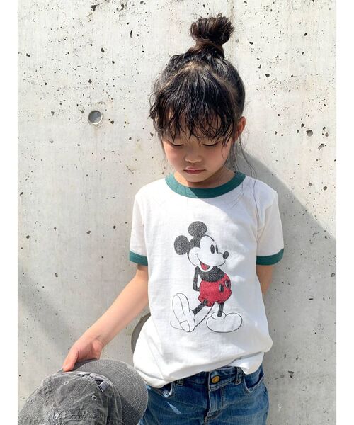 Ungrid（アングリッド）の「Kids MickeyロゴリンガーTee（Tシャツ/カットソー・キッズ・オフホワイト/ネイビー・100/120）」の4枚目の写真