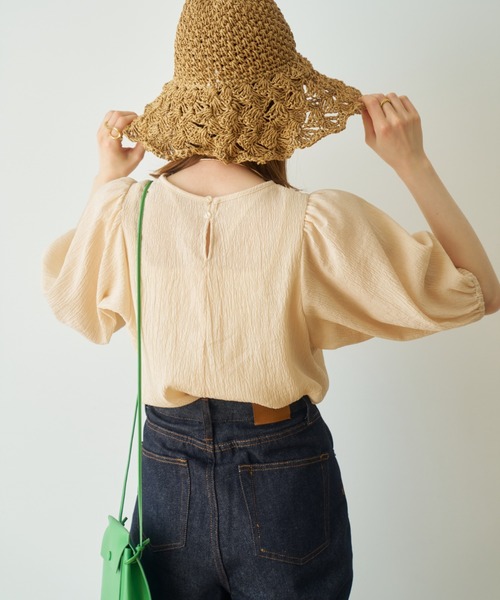 riri様 ドゥロワー パフスリーブシャツ Re:EDIT トップス レディース シャツ ブラウス レース シアー