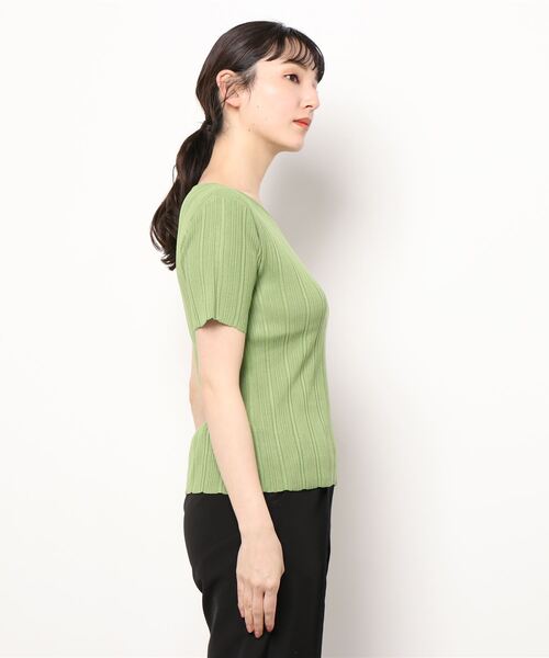 Cheek（チーク）の「デコルテスリット半袖ニット（ニット/セーター・レディース・ベージュ/ネイビー/オフホワイト/グリーン・MEDIUM）」の5枚目の写真