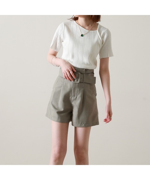 Cheek（チーク）の「デコルテスリット半袖ニット（ニット/セーター・レディース・ベージュ/ネイビー/オフホワイト/グリーン・MEDIUM）」の9枚目の写真