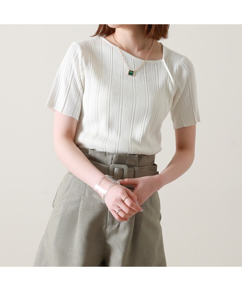 Cheek（チーク）の「デコルテスリット半袖ニット（ニット/セーター・レディース・ベージュ/ネイビー/オフホワイト/グリーン・MEDIUM）」の11枚目の写真