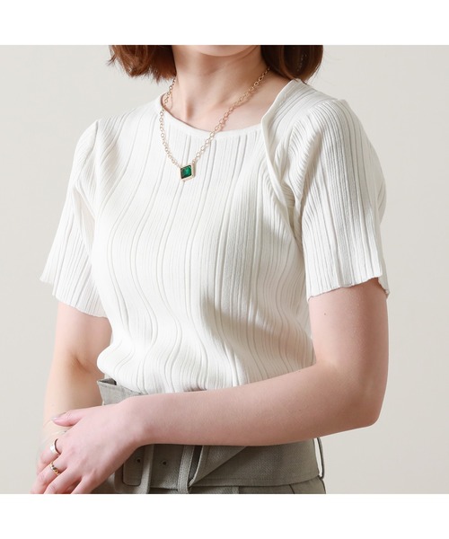 Cheek（チーク）の「デコルテスリット半袖ニット（ニット/セーター・レディース・ベージュ/ネイビー/オフホワイト/グリーン・MEDIUM）」の13枚目の写真