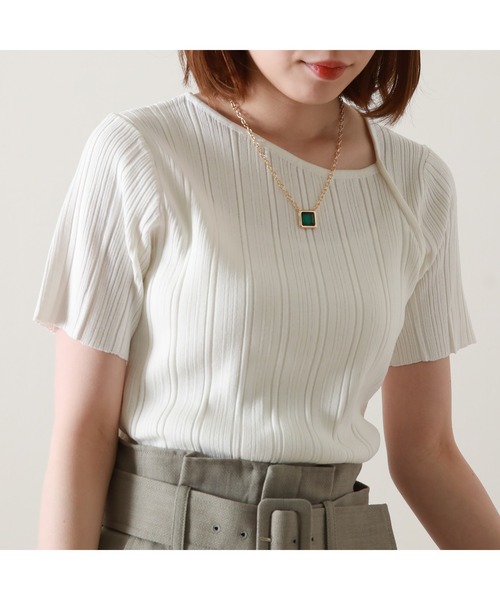 Cheek（チーク）の「デコルテスリット半袖ニット（ニット/セーター・レディース・ベージュ/ネイビー/オフホワイト/グリーン・MEDIUM）」の14枚目の写真