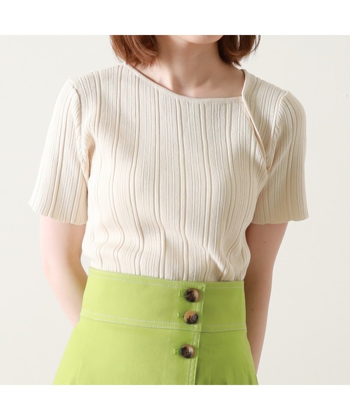 Cheek（チーク）の「デコルテスリット半袖ニット（ニット/セーター・レディース・ベージュ/ネイビー/オフホワイト/グリーン・MEDIUM）」の18枚目の写真