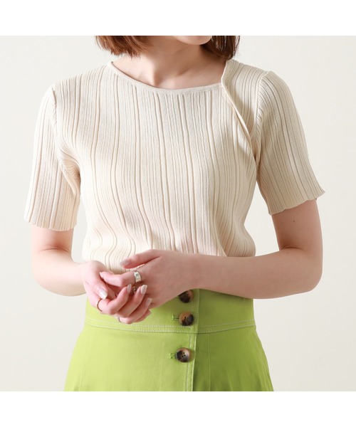 Cheek（チーク）の「デコルテスリット半袖ニット（ニット/セーター・レディース・ベージュ/ネイビー/オフホワイト/グリーン・MEDIUM）」の20枚目の写真