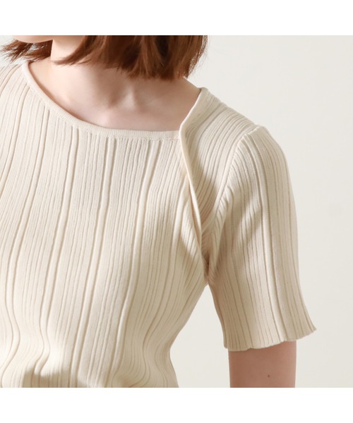 Cheek（チーク）の「デコルテスリット半袖ニット（ニット/セーター・レディース・ベージュ/ネイビー/オフホワイト/グリーン・MEDIUM）」の22枚目の写真