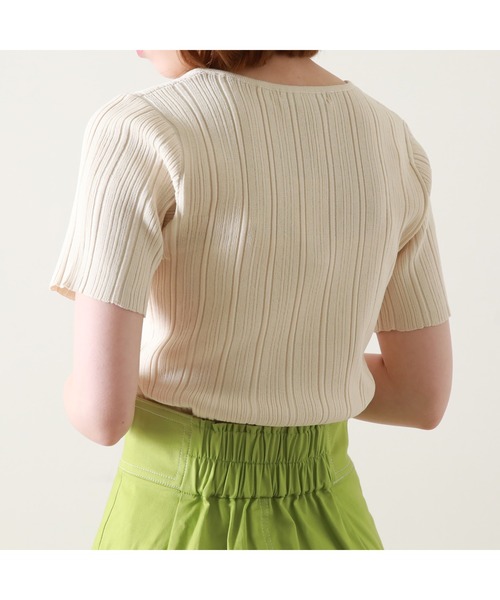 Cheek（チーク）の「デコルテスリット半袖ニット（ニット/セーター・レディース・ベージュ/ネイビー/オフホワイト/グリーン・MEDIUM）」の21枚目の写真