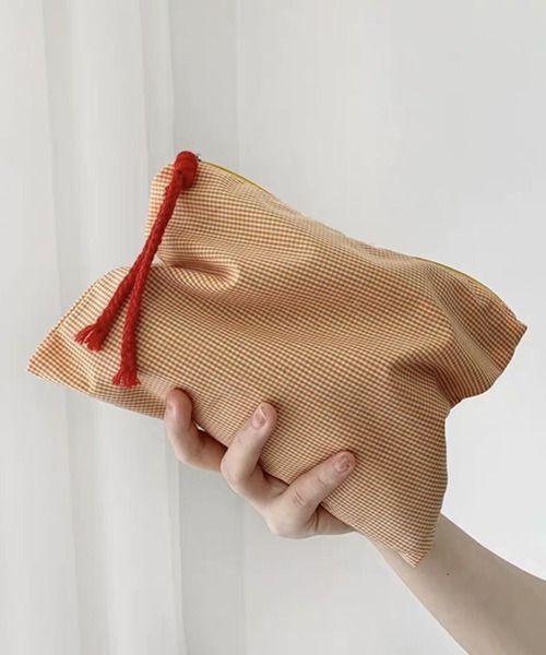 Hand Made ✨チェック柄ポーチ ハンドメイド ポーチ2点セット ギンガムチェック柄 - メルカリ