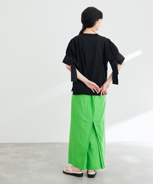 ADAM ET ROPE'（アダムエロペ）の「ストレッチリネンカラースカート（スカート・レディース・ピンク/ブラック/グリーン・38/36）」の8枚目の写真