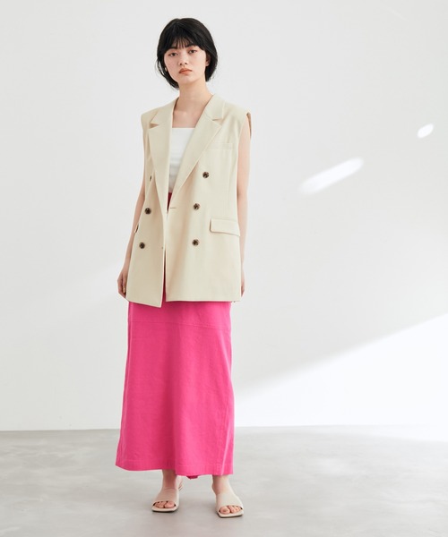 ADAM ET ROPE'（アダムエロペ）の「ストレッチリネンカラースカート（スカート・レディース・ピンク/ブラック/グリーン・38/36）」の7枚目の写真