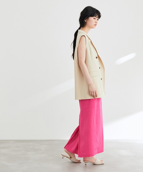 ADAM ET ROPE'（アダムエロペ）の「ストレッチリネンカラースカート（スカート・レディース・ピンク/ブラック/グリーン・38/36）」の6枚目の写真