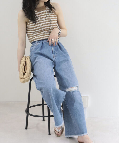 fredy emue（フレディエミュ）の「リンクスボーダー　アメリカンスリーブ　タンクトップ（タンクトップ・レディース・ブルー系その他/ベージュ系その他/グリーン系その他・38）」の9枚目の写真