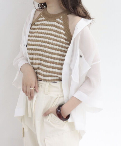 fredy emue（フレディエミュ）の「リンクスボーダー　アメリカンスリーブ　タンクトップ（タンクトップ・レディース・ブルー系その他/ベージュ系その他/グリーン系その他・38）」の14枚目の写真