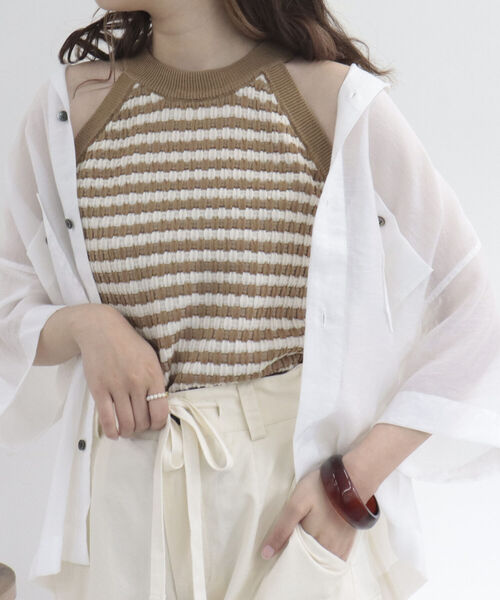 fredy emue（フレディエミュ）の「リンクスボーダー　アメリカンスリーブ　タンクトップ（タンクトップ・レディース・ブルー系その他/ベージュ系その他/グリーン系その他・38）」の10枚目の写真