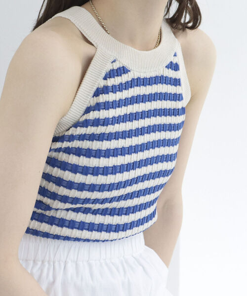 fredy emue（フレディエミュ）の「リンクスボーダー　アメリカンスリーブ　タンクトップ（タンクトップ・レディース・ブルー系その他/ベージュ系その他/グリーン系その他・38）」の4枚目の写真