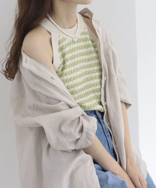 fredy emue（フレディエミュ）の「リンクスボーダー　アメリカンスリーブ　タンクトップ（タンクトップ・レディース・ブルー系その他/ベージュ系その他/グリーン系その他・38）」の6枚目の写真