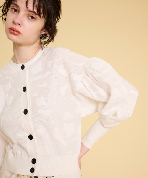 LANVIN en Bleu（ランバンオンブルー）の「シアージャガードニットカーディガン（カーディガン/ボレロ・レディース・ホワイト/ブラック・38）」の4枚目の写真