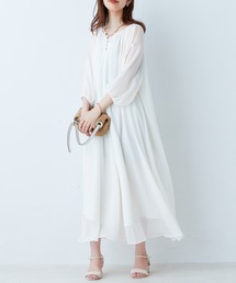 natural couture | さりげない肌見せが魅力 シアー楊柳スリットデザインワンピース(ワンピース)