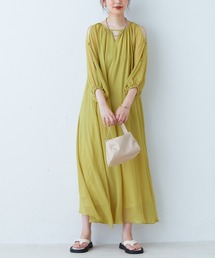 natural couture | さりげない肌見せが魅力 シアー楊柳スリットデザインワンピース(ワンピース)