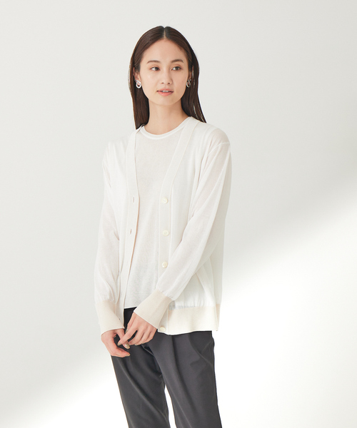 qualite（カリテ）の「《アンサンブル対応》バイカラーハイゲージニットカーディガン（カーディガン/ボレロ・レディース・グレー/ライトベージュ/グリーン・フリー）」の3枚目の写真