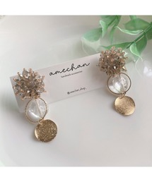 【amechan】ビーズフラワー×　満月（ピアス）(MA)