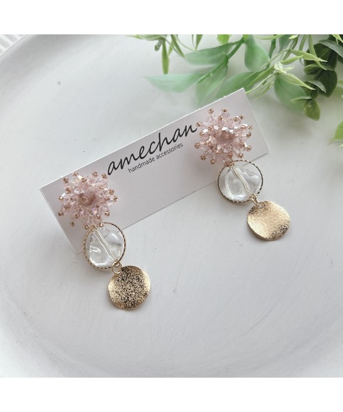 tone（トーン）の「【amechan】ビーズフラワー×　満月（ピアス）(MA)（ピアス（両耳用）・レディース・クリア/グレー/ボルドー/ブラウン/ブルー/レッド/グリーン/ピンク・FREE）」の5枚目の写真