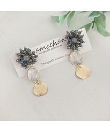 【amechan】ビーズフラワー× 満月(ピアス)(MA)