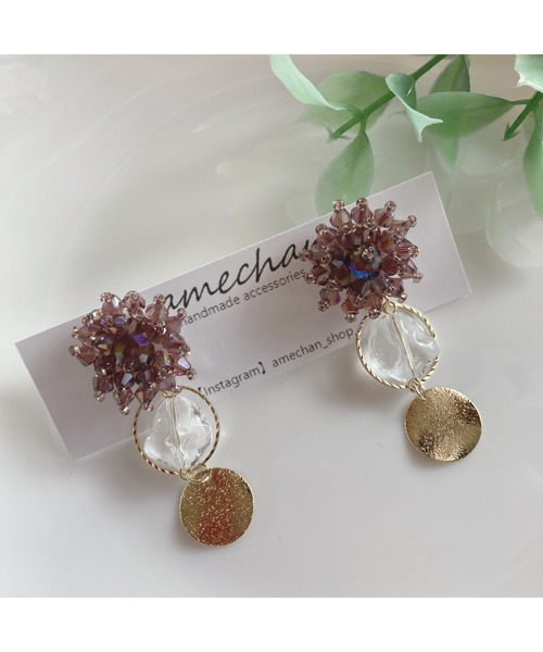 tone（トーン）の「【amechan】ビーズフラワー×　満月（ピアス）(MA)（ピアス（両耳用）・レディース・クリア/グレー/ボルドー/ブラウン/ブルー/レッド/グリーン/ピンク・FREE）」の7枚目の写真