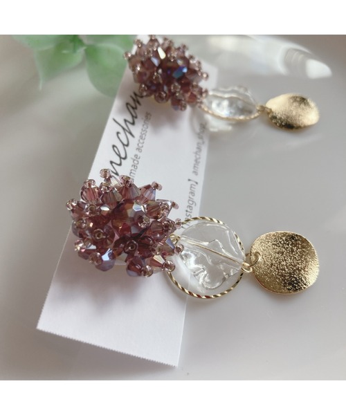 tone（トーン）の「【amechan】ビーズフラワー×　満月（ピアス）(MA)（ピアス（両耳用）・レディース・クリア/グレー/ボルドー/ブラウン/ブルー/レッド/グリーン/ピンク・FREE）」の14枚目の写真