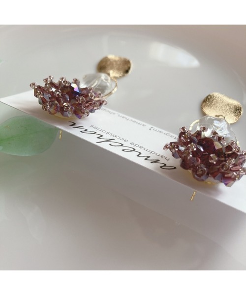 tone（トーン）の「【amechan】ビーズフラワー×　満月（ピアス）(MA)（ピアス（両耳用）・レディース・クリア/グレー/ボルドー/ブラウン/ブルー/レッド/グリーン/ピンク・FREE）」の13枚目の写真