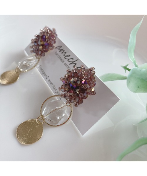 tone（トーン）の「【amechan】ビーズフラワー×　満月（ピアス）(MA)（ピアス（両耳用）・レディース・クリア/グレー/ボルドー/ブラウン/ブルー/レッド/グリーン/ピンク・FREE）」の12枚目の写真