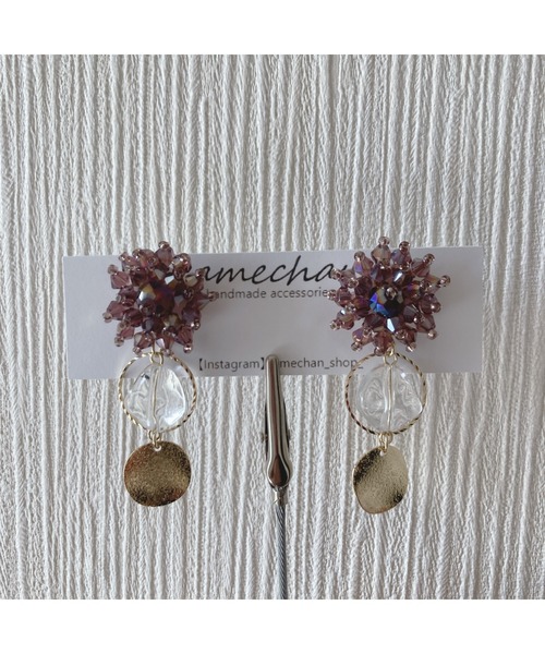 tone（トーン）の「【amechan】ビーズフラワー×　満月（ピアス）(MA)（ピアス（両耳用）・レディース・クリア/グレー/ボルドー/ブラウン/ブルー/レッド/グリーン/ピンク・FREE）」の10枚目の写真