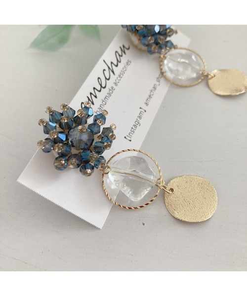 tone（トーン）の「【amechan】ビーズフラワー×　満月（ピアス）(MA)（ピアス（両耳用）・レディース・クリア/グレー/ボルドー/ブラウン/ブルー/レッド/グリーン/ピンク・FREE）」の15枚目の写真